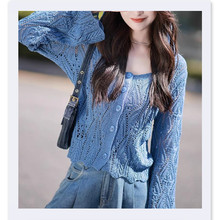 【新品已开】《Blue开衫》冰曲纱线 镂空纱织工艺+连帽设计 ~