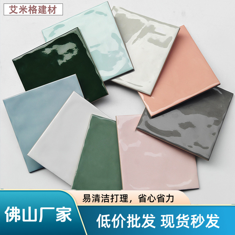 Vintage Gradient Handmade Tile Kitchen Bathroom Wall Tile French Tile Cream Gingo Green Bright Glazed Small Square Tile