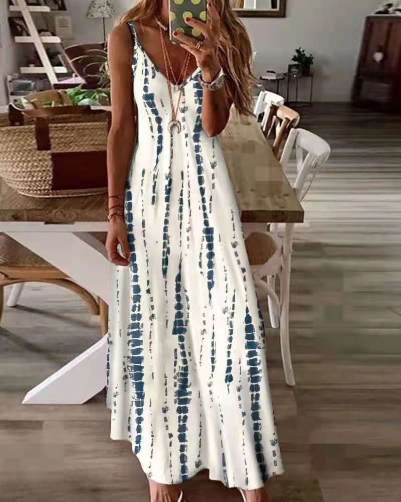 2023 verano europeo y americano nuevo vestido de Honda deseo Amazon tie-dyed impreso gran swing vestido casual falda