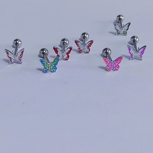 Factory direct new stainless steel explosions butterfly oil drop shaped tongue nail earring lip nail diy puncture jewelry