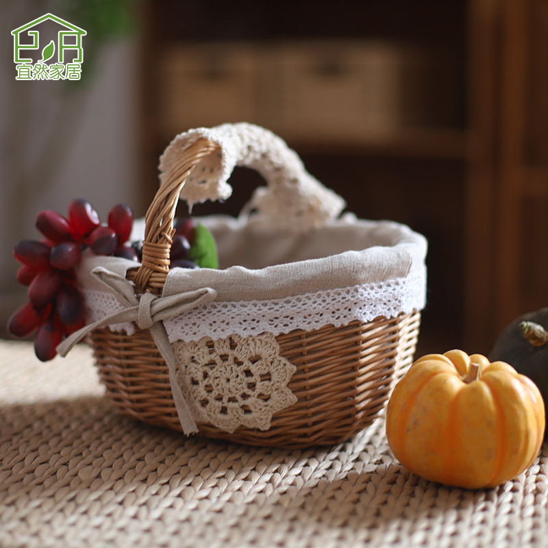 Cesta de almacenamiento de mimbre de ratán cesta de verduras cesta de huevos regalo portátil cesta de picnic cesta de frutas pequeña cesta de bambú tejida cesta de flores