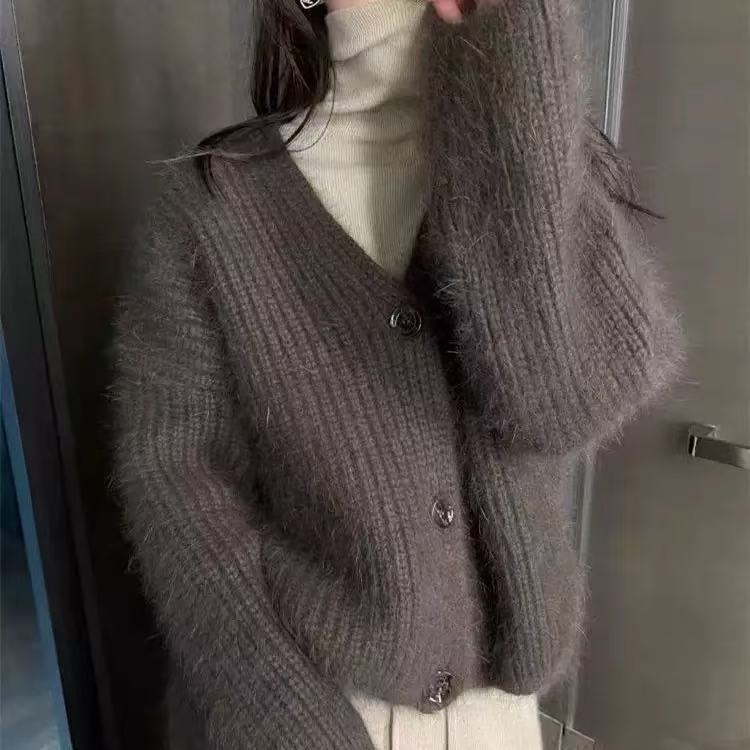 2025新款跨境气质慵懒风名媛开衫女秋冬气质时尚毛衣仿貂绒上衣|undefined