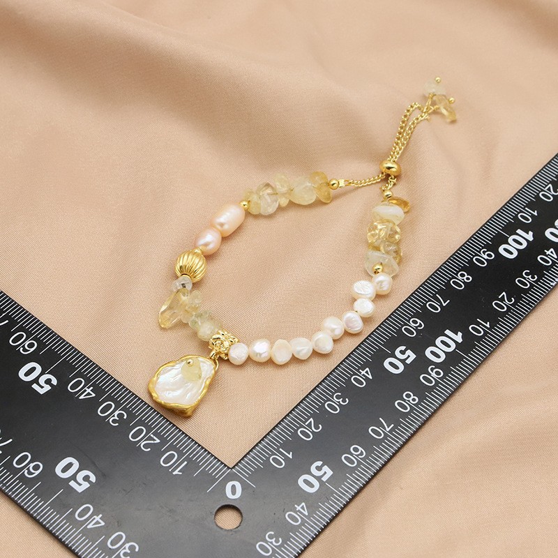 Pulsera de perlas naturales de agua dulce barroco pulsera de cristal amarillo adorable nicho joyas de oro real 18k joyas galvanizadas