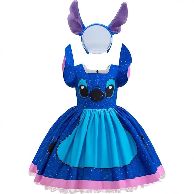 Children's Costume Cartoon Movie Stitch Style Dress for Kids Performance Pom-pom Skirt Costume Wear