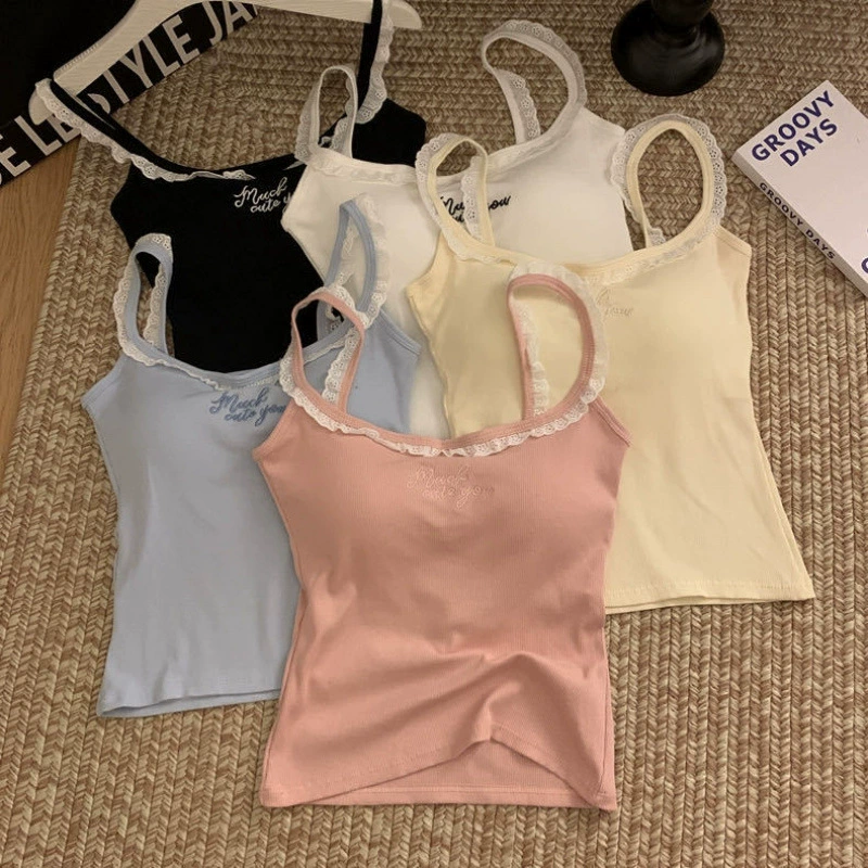 Новый сладкий стиль кружевной подтяжки маленький жилет