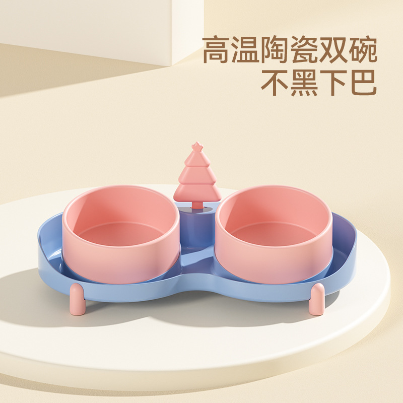 Gato tazón de cerámica gato tazón de PET protección cervical vértebra anti-escupiar doble tazón de agua alimentación uno