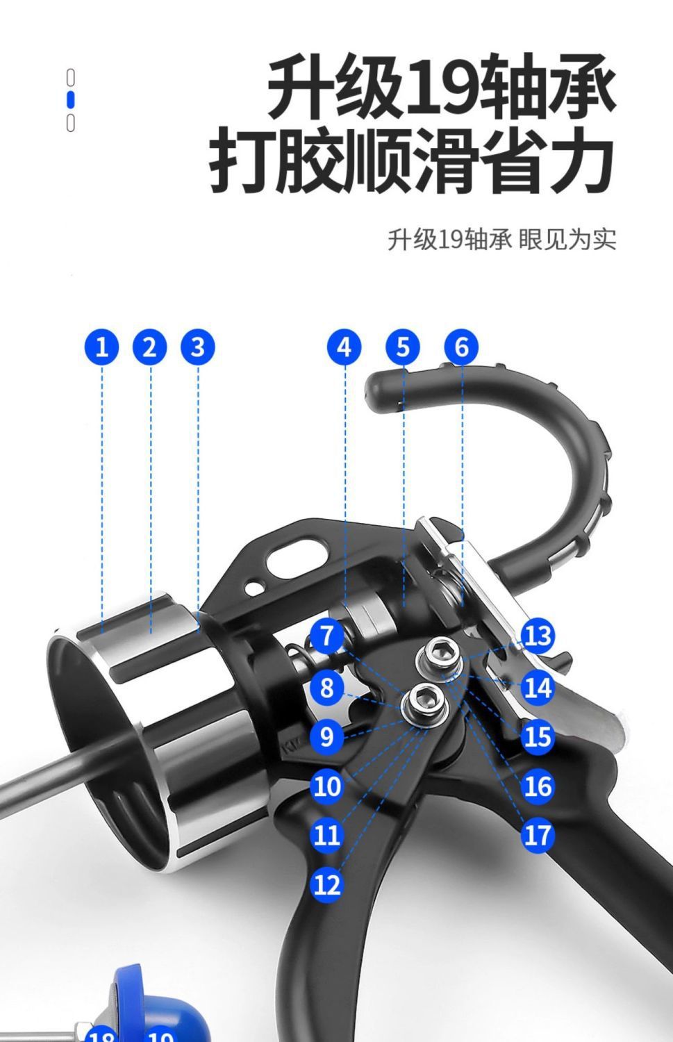 Glass Glue Gun with Automatic Glue Cutting, Labor-Saving Structure, Specialized for Structural Adhesive, Nineteen Bearings, for Decoration, Sealing, Applying Glue, Beauty Glue, Soft Glue