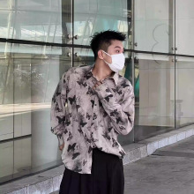 美式复古慵懒风翻领花衬衫男女潮牌痞帅高级感蝴蝶满印花长袖衬衣