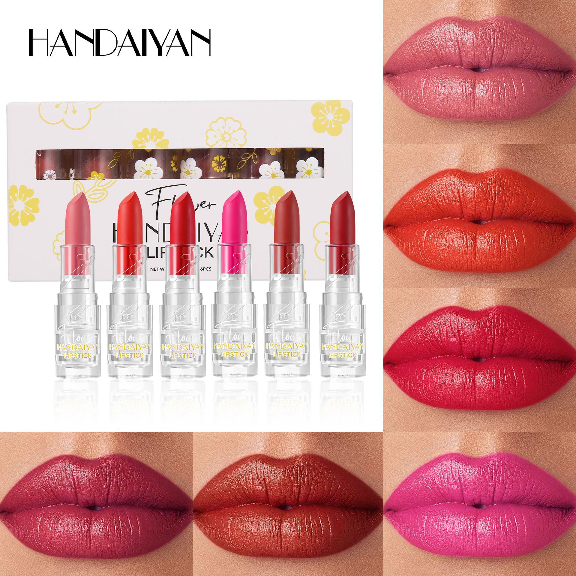 6 colores de lápiz labial mate en stock, humectante no se desvanece, humectante humectante de niebla, lápiz labial mate transfronterizo