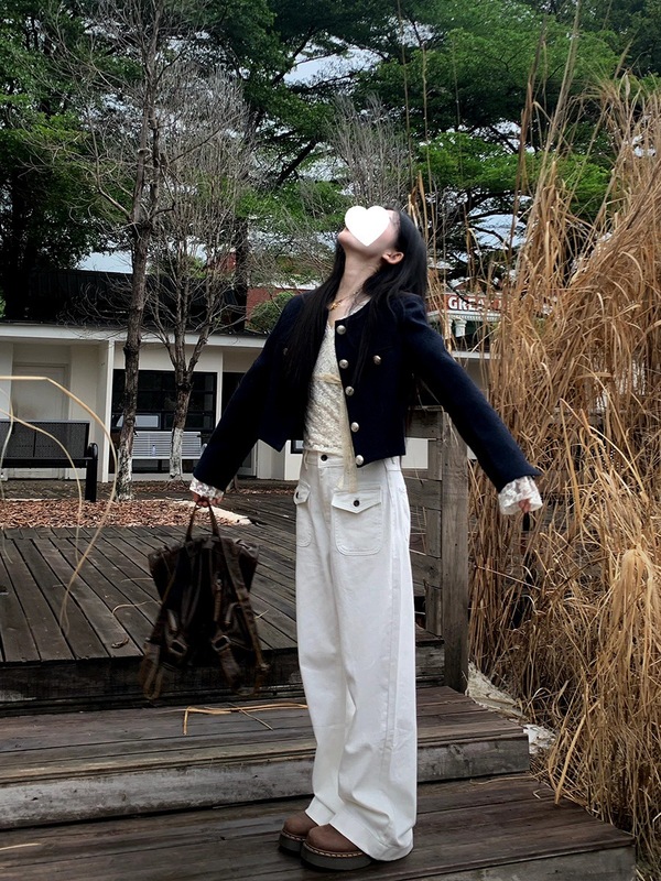 橘子树在哪儿白色工装阔腿牛仔裤女秋季高腰显瘦直筒拖地百搭裤子|undefined