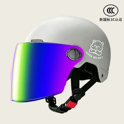 Motosiklet kaskı (dəbilqə) | for Adults, Half Helmet - gray-iridescent-long-lens-silver-white-bear-uv-protection-sun-tanning-prevention-do-not-expose-these-lenses-to-water