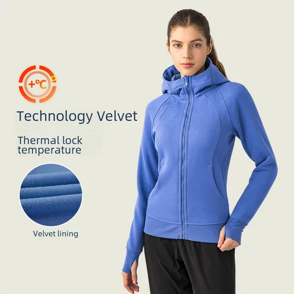 Autumn and Winter New Thickened Warm Hooded Sports Jacket Women's Casual Outer Wear Yoga Training Fitness Jacket DJ028