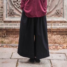 棉麻拼接复古宽松休闲直筒长裤打坐裤K17006时尚显腿长