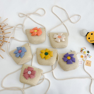 ins style children's bag mini beach straw bucket bag fresh flower coin purse girls' lightweight messenger bag