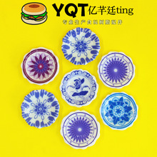 YQT仿真青花瓷盘子奶油胶树脂小配件diy娃屋摆件微缩食玩碟子配饰