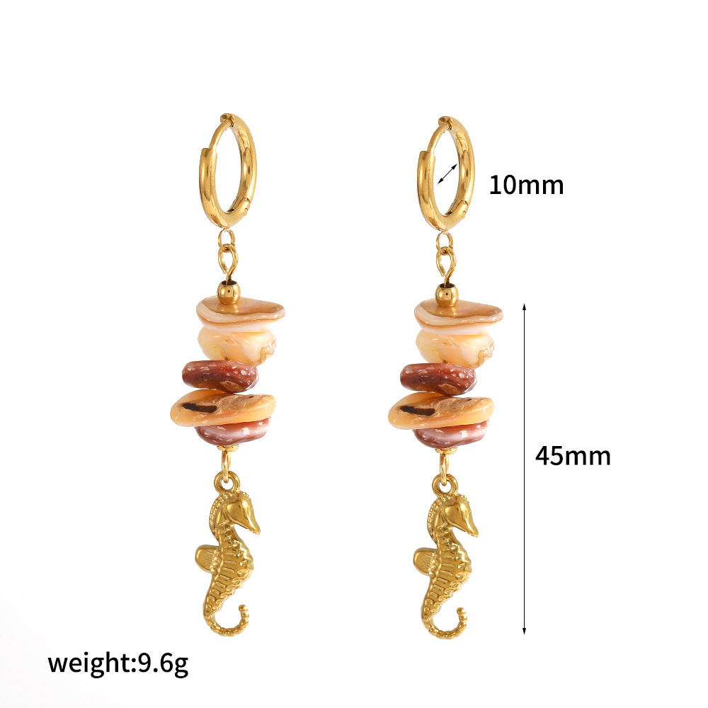 Pendientes de piedra triturada natural estilo europeo y americano Pendientes de acero inoxidable Diseño de nicho femenino Pendientes de anillo de acero de titanio irregular