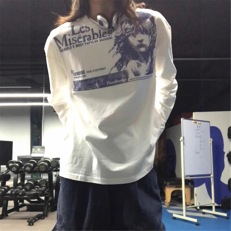 Plus-Size American Retro Portrait Long-Sleeve T-Shirt for Women, Early Autumn New Style, Loose Casual Base Shirt, Sweet and Cool Top Plus-Size American Retro Portrait Long-Sleeve T-Shirt for Women, Early Autumn New Style, Loose Casual Base Shirt, Sweet and Cool Top