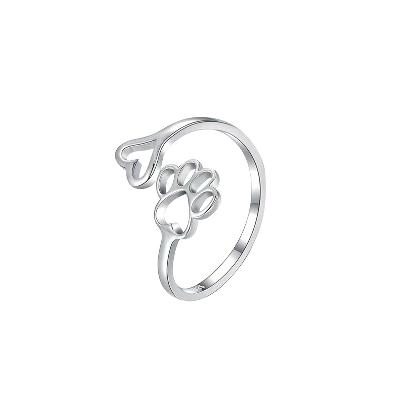 TEMU transfronterizo Amazon 925 plata esterlina hueco garra de gato impresa huella de perro anillo de dedos de cola abierto anillo de articulación femenina