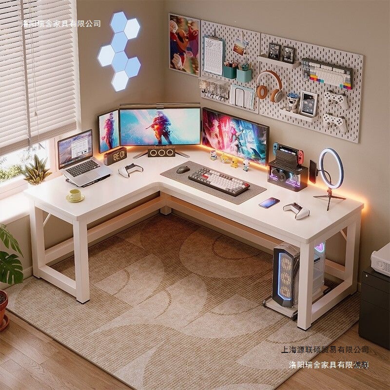 Corner Gaming Desk Computer Desk Desktop Home-Use Double Desk with Bookshelf Integrated Table Bedroom Corner Table Office Desk
