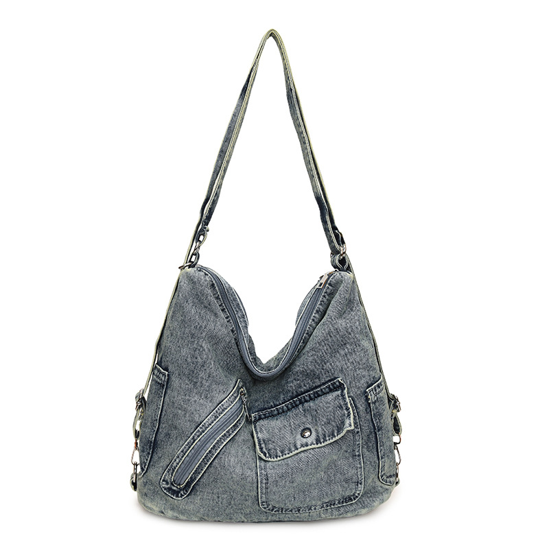 Bolso Tote de mezclilla retro americano de gran capacidad para mujer nueva bolsa de mensajero de hombro de viaje de alta calidad transfronteriza
