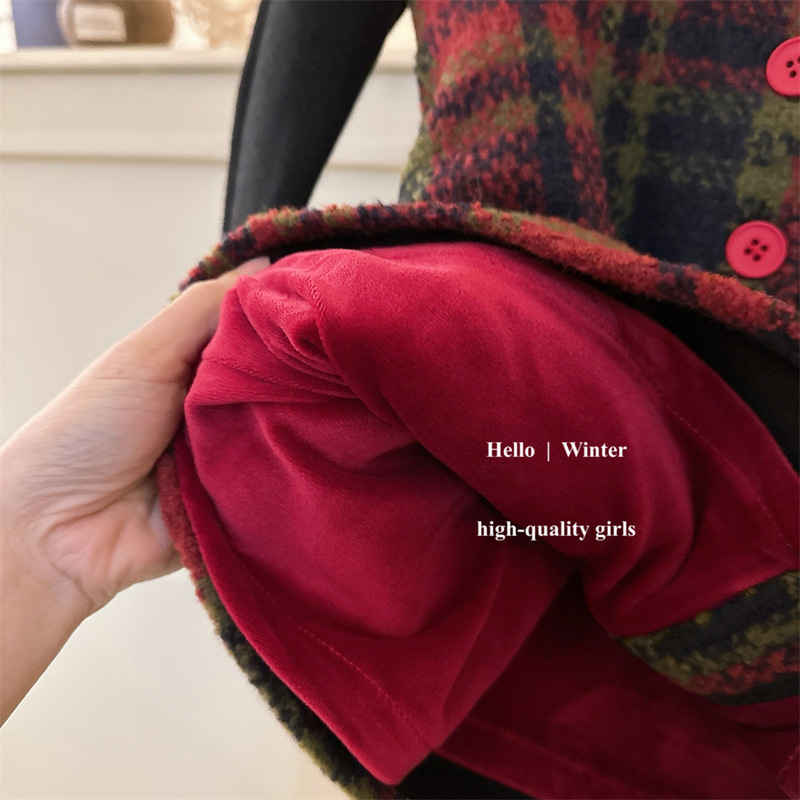 Salty Lime siete niñas vestido de otoño e invierno ropa 23 nuevos niños ropa de felicitación de Año Nuevo niñas Año Nuevo chaleco a cuadros vestido de princesa