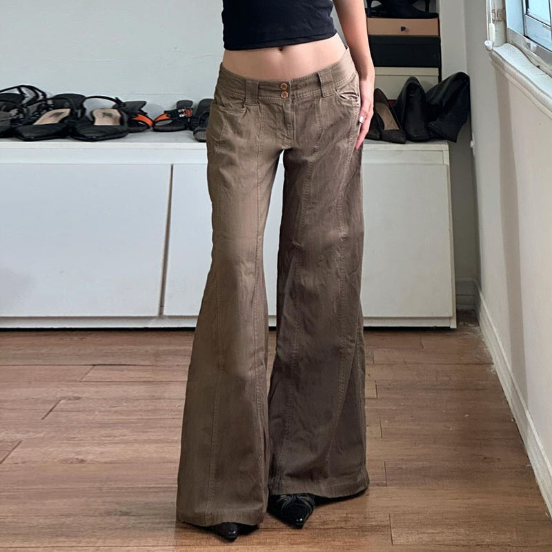 美式复古低腰分割显瘦牛仔裤女美拉德穿搭宽松时尚垂感休闲直筒裤|undefined