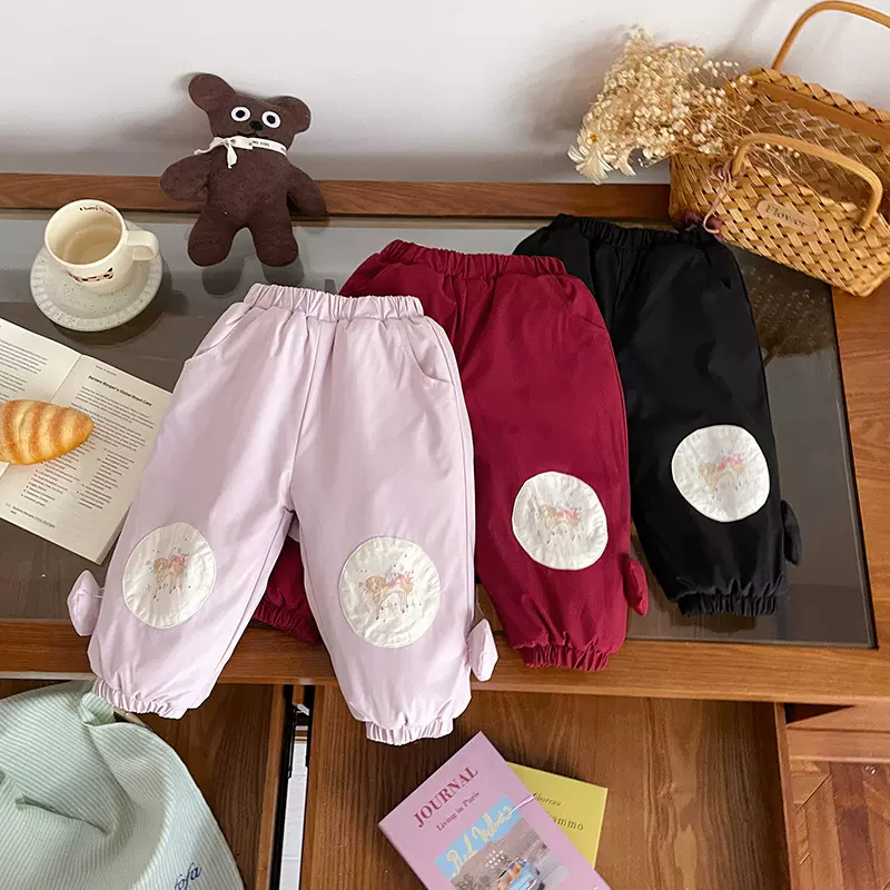 【现货】DK252437儿童加绒裤子2025冬季卡通贴布立体爱心女童长裤