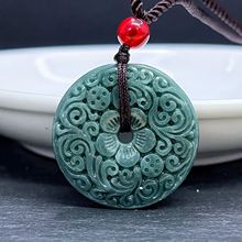 时尚轻奢小众雕花天然A货翡翠平安扣挂件豆绿豆青翡翠平安扣吊坠