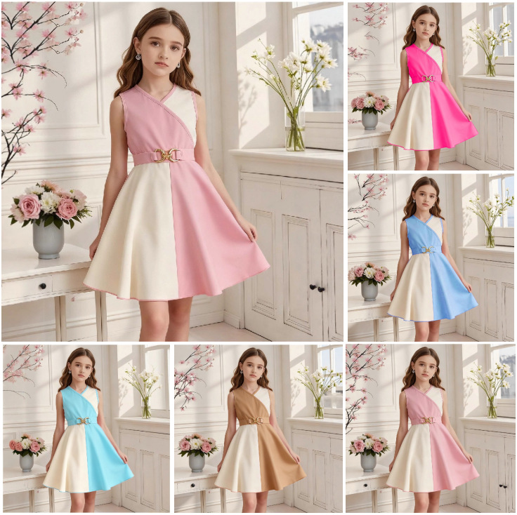 Summer retro multicoloured dress with sleeves sleevless