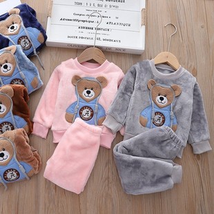 Baby Winter Pajamas Set 2025 New Baby Kidsren's Clothing Boys and Girls Autumn and Winter Flannel Home Clothes Trendy