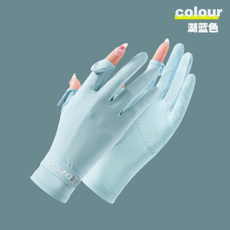 Guantes de protección solar para mujer de verano de seda fina de hielo al aire libre a prueba de rayos UV transpirable fugas de dos dedos guantes antideslizantes