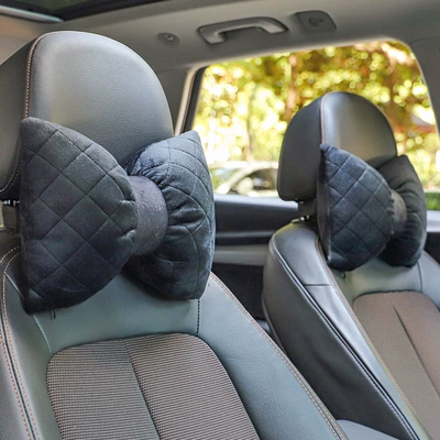 Pillow, Car Seat Cushion, All-Season – Headrest - quilted-embroidered-bow-headrest-set