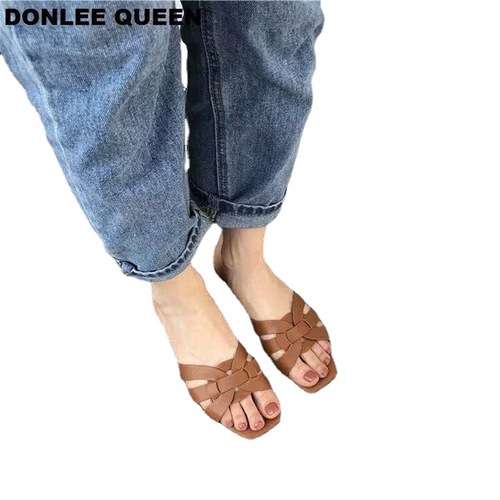 Fashionable foreign trade plus-size sandals for women,  new summer flat shoes, fairy toe Roman shoes, cool slides, Korean style