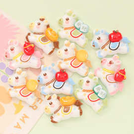 可爱马上发财小马 diy奶油胶钥匙扣冰箱贴汽车中控台树脂饰品摆件