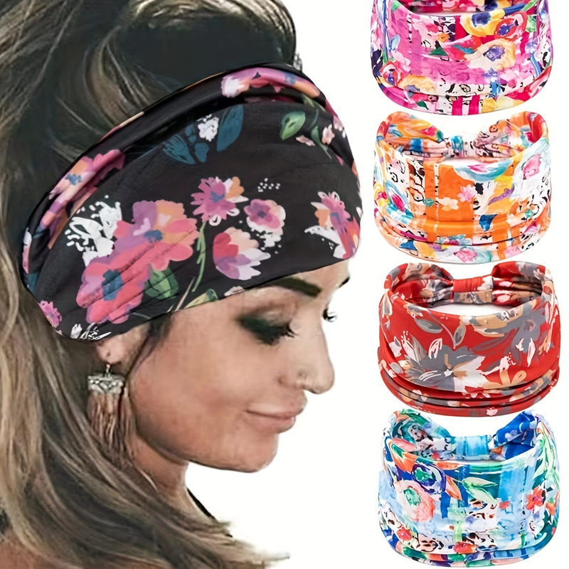 Cross-Border Amazon Bohemian Hairband Wide Edge Knotted Printed Hairband Ethnic Style Hairband Sweat-Absorbent and Antiperspirant Hairband Cross-Border Amazon Bohemian Hairband Wide Edge Knotted Printed Hairband Ethnic Style Hairband Sweat-Absorbent and Antiperspirant Hairband