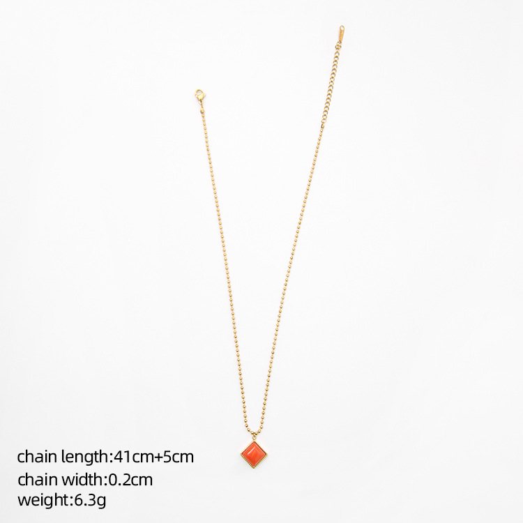 Retro Semicircle Square Titanium Steel Inlay Natural Stone Pendant Necklace 1 Piece