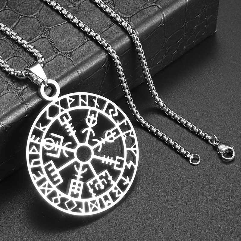 Collana con pendente a bussola con runa vichinga Collana da uomo e da donna in acciaio inossidabile scavato Accessori da strada dominanti_voghion.com