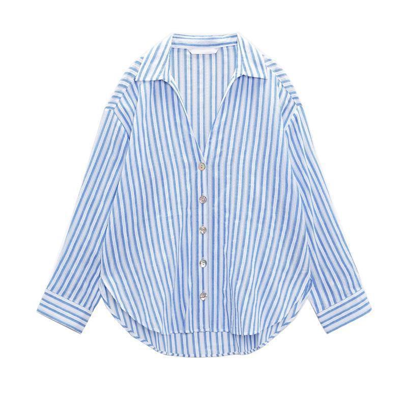 TAOP & ZA Spring New Women's Single-breasted White Laps Long-sleeved Vertical Lace Loose Shirt 8351023