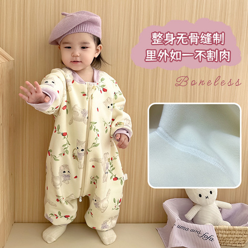 AEgtesol Baby Thickened Oolong Plush Boneless Sleep sack Children Plush Winter Fall One-piece Baby Leg Split Anti-kick Blanket