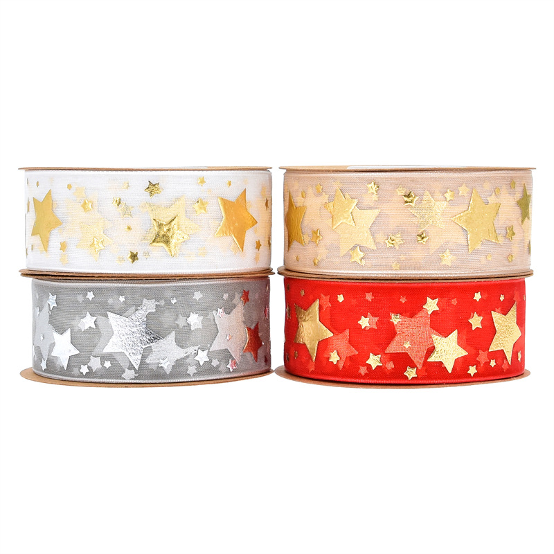 Transfronterizo pentagonal clara cinta blanca regalo de Navidad embalaje de pastel correa espuma correa de estampado 10 yardas