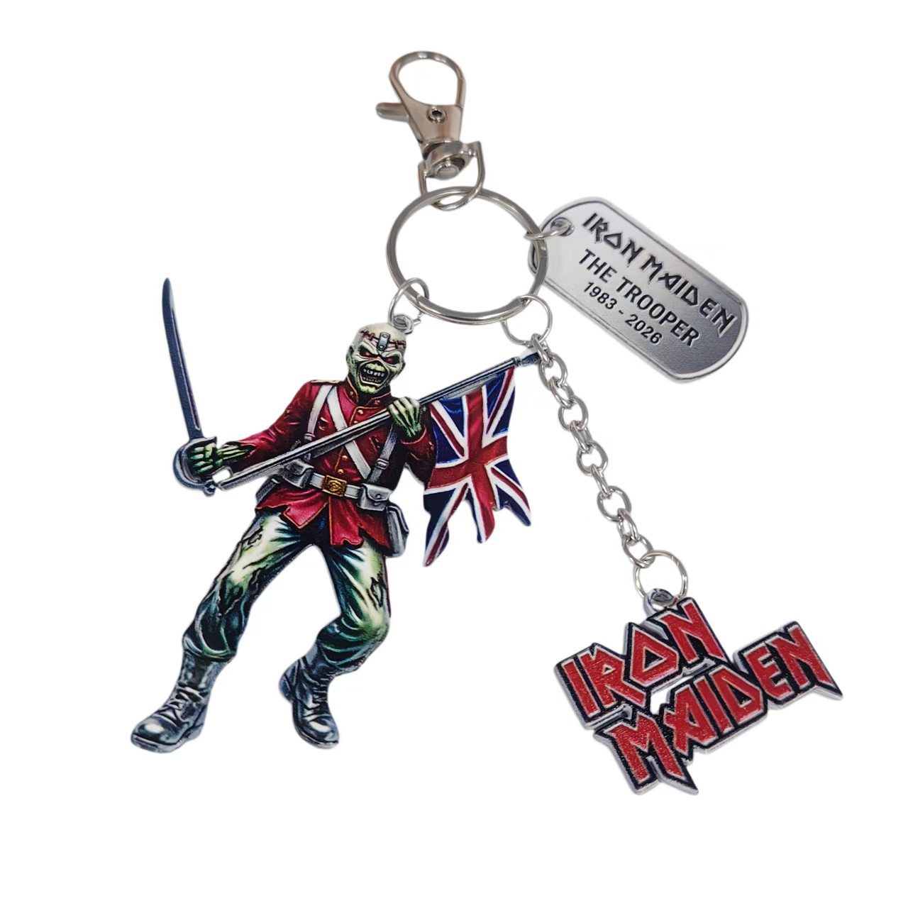 Iron Maiden The Trooper 43rd Anniversary Commemorative Metal Keychain British Flag Skull