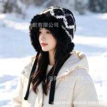秋冬加厚护耳雷锋帽女韩版保暖毛线帽兔毛边防风针织帽户外滑雪帽