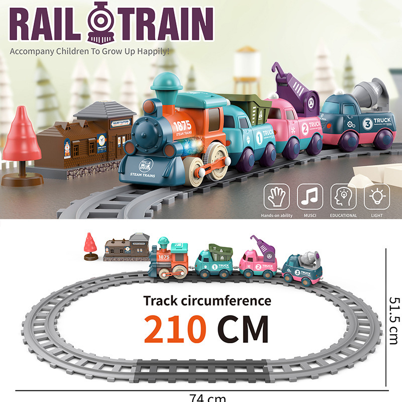 Cross-border rail train macaron color children's locomotive electric light cartoon engineering rail car toy