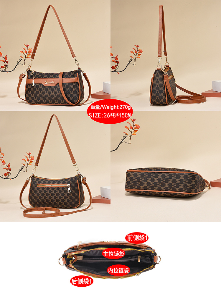 Bolso bandolera de un solo hombro, exquisito bolso nuevo para mujer 2025, bolso para mujer de mediana edad con costuras en color contrastante