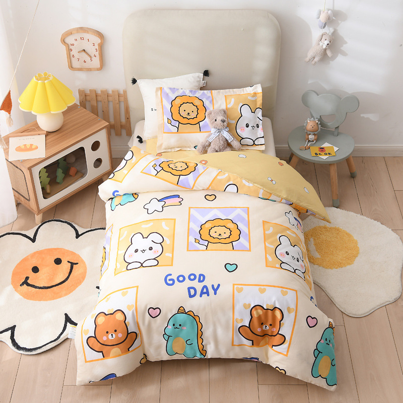 Juego de cama de jardín de infantes de algodón de tres piezas con estampado de algodón de seis piezas