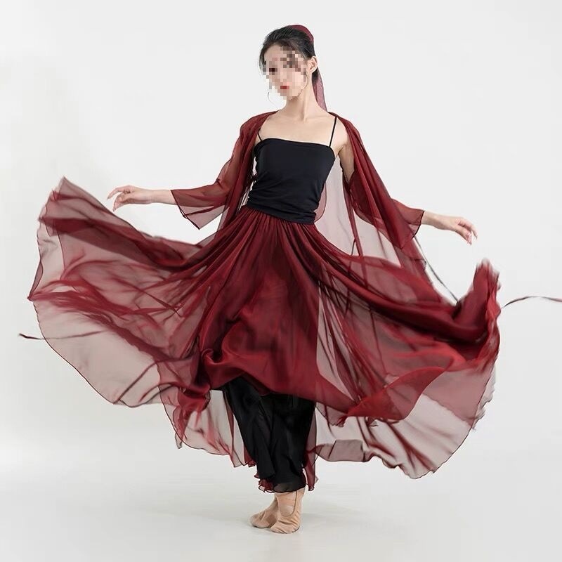 炽焰古典舞蹈服女飘逸古典舞身韵纱衣纱裙套装红色演出服古风国风|undefined