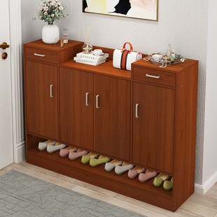 Entrance Shoe Cabinet Household Imitation Door Multi-Functional Storage Shoe Cabinet Simple Solid Wood Color Large Capacity Dust-Proof Shoe Rack Entrance