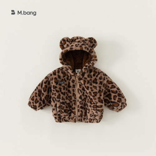 babycity冬季韩版男女童豹纹加绒上衣儿童外套小童DY82023
