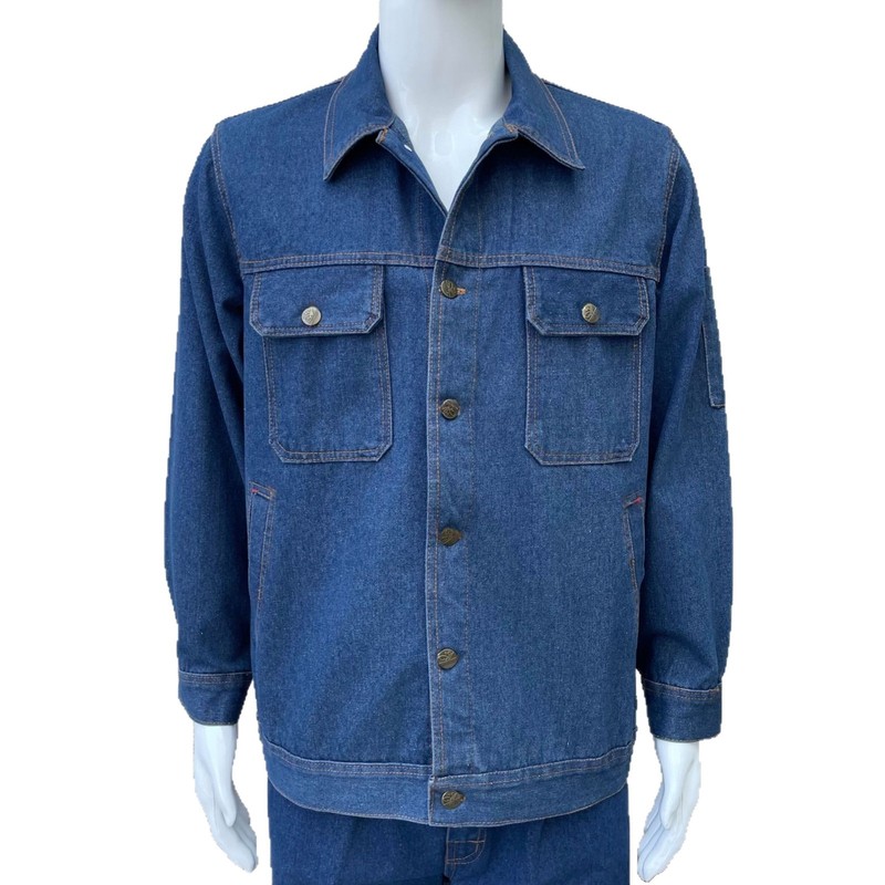 春秋长袖牛仔工作服纽扣套装耐磨防烫加厚绣字定制LOGO电焊劳保服|undefined