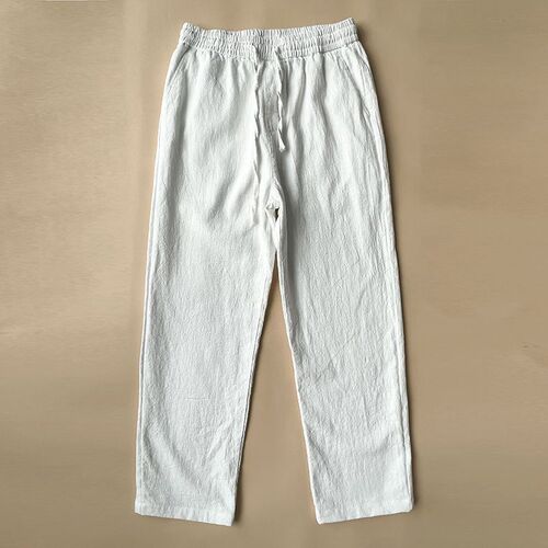 Men's Spring and Autumn Season Thin New Chinese Style Cotton Linen Casual Straight Leg Pants in White